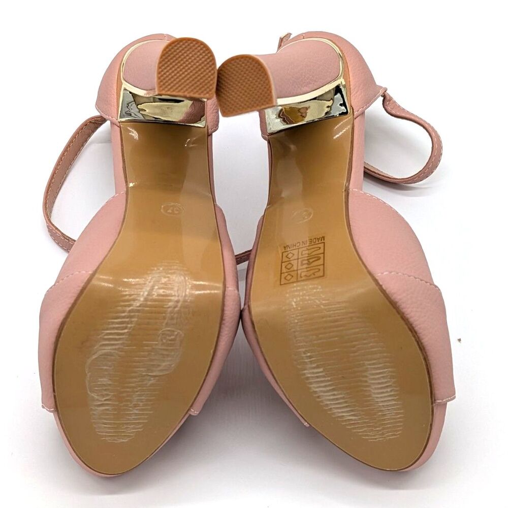 Women's Blush Pink Platform Block Heel Sandals Ankle Strap Open Toe Pumps US 6.5 - Picture 4 of 8